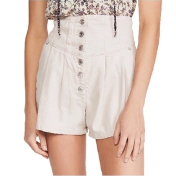 We The Free People Paris Pleated High Rise Button Up Macaroon Beige Denim 24 - Picture 16 of 16